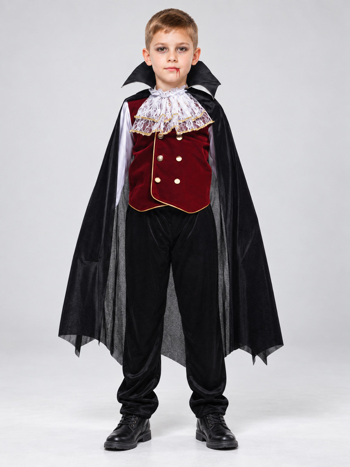 Kids' Vampire Costume with Black Cape and Jabot