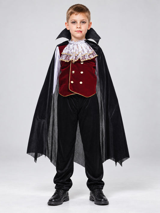 Kids' Vampire Costume with Black Cape and Jabot