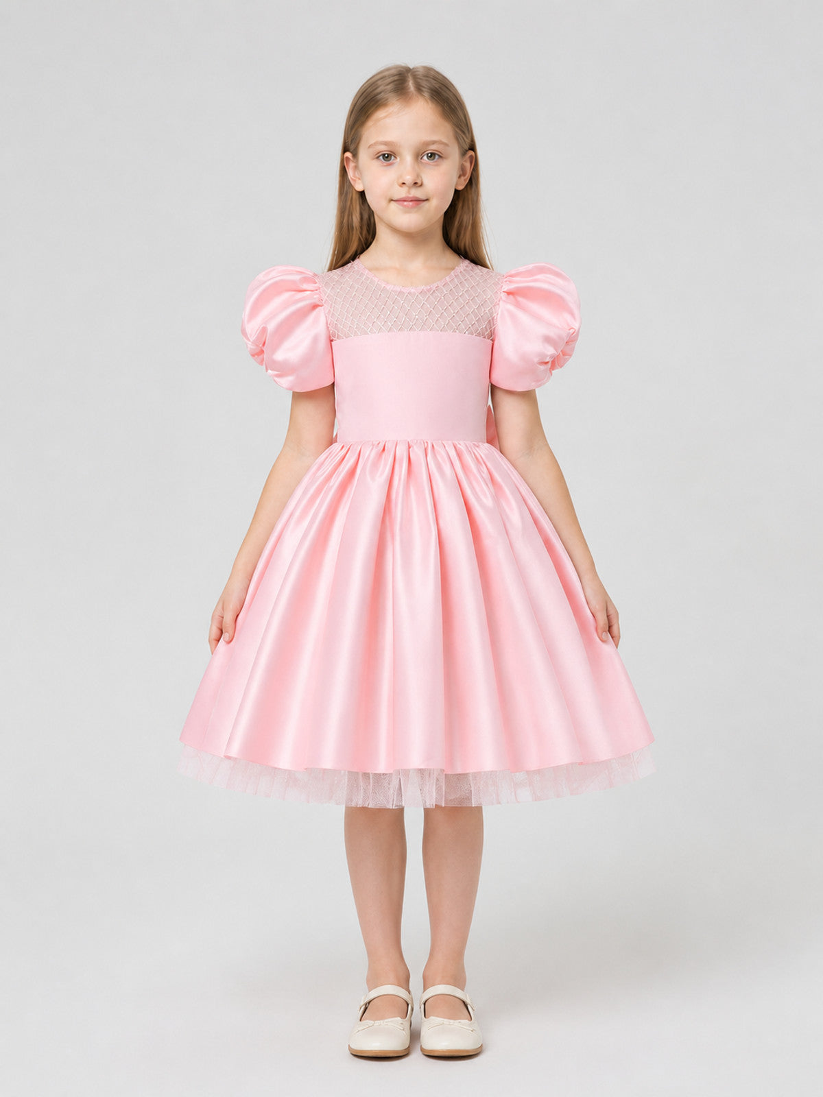 Children's Princess Dress, Full Skirt, Puff Sleeves on-model view