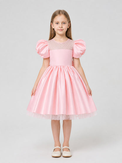 Children's Princess Dress, Full Skirt, Puff Sleeves on-model view