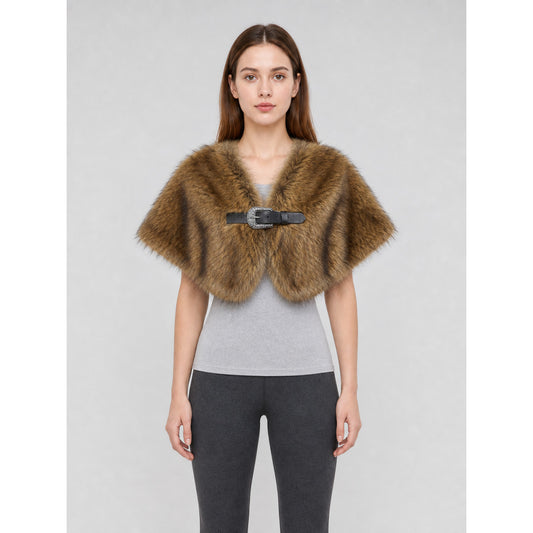 Shoulder cape with a fur texture and long pile