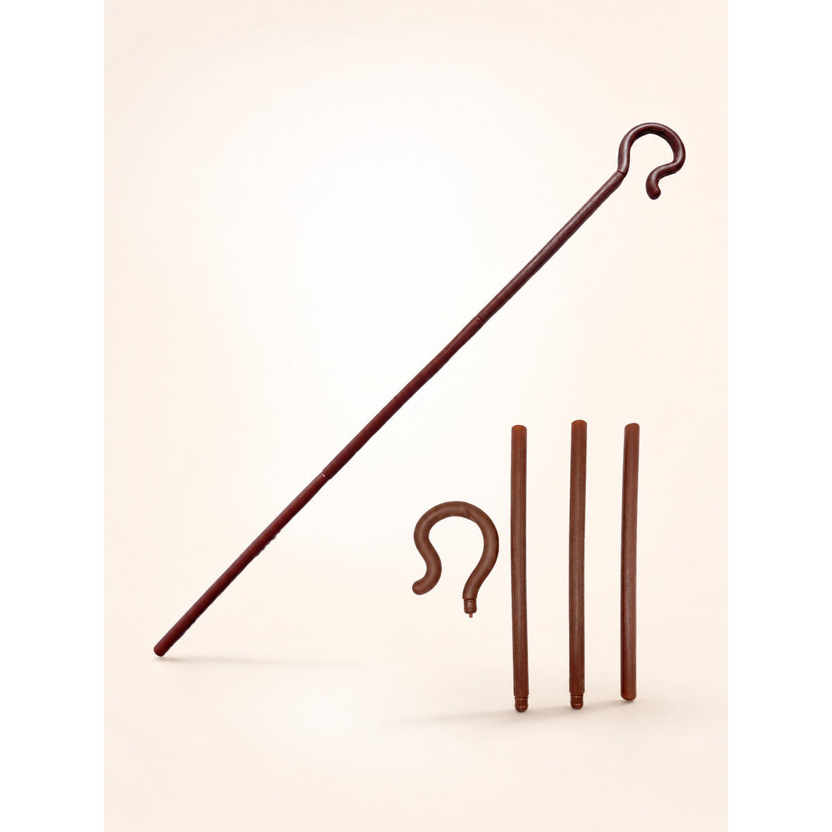 Sectional prop cane with a hook-shaped handle