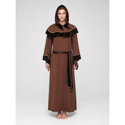 Medieval-Style Hooded Robe with Belt on-model view