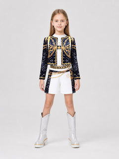 Stage Cosplay Costume, Top and Shorts, Black and White