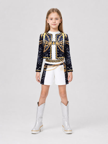 Stage Cosplay Costume, Top and Shorts, Black and White on-model view