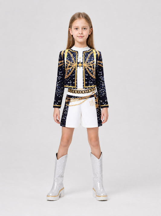 Stage Cosplay Costume, Top and Shorts, Black and White on-model view
