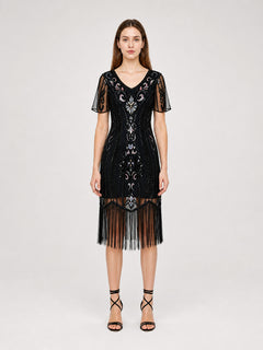 Vintage 1920s Dress with Sequins and Fringe