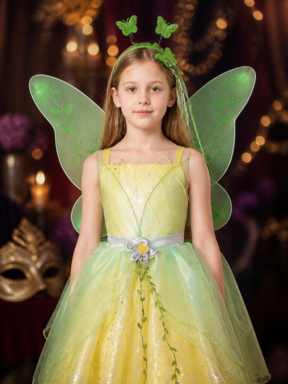 Girls' Princess Fairy Costume Set with Butterfly Wings, Strapless Gradient Tulle on-model view