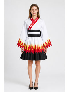 Kimono-Style Dress with Flame Print for Cosplay