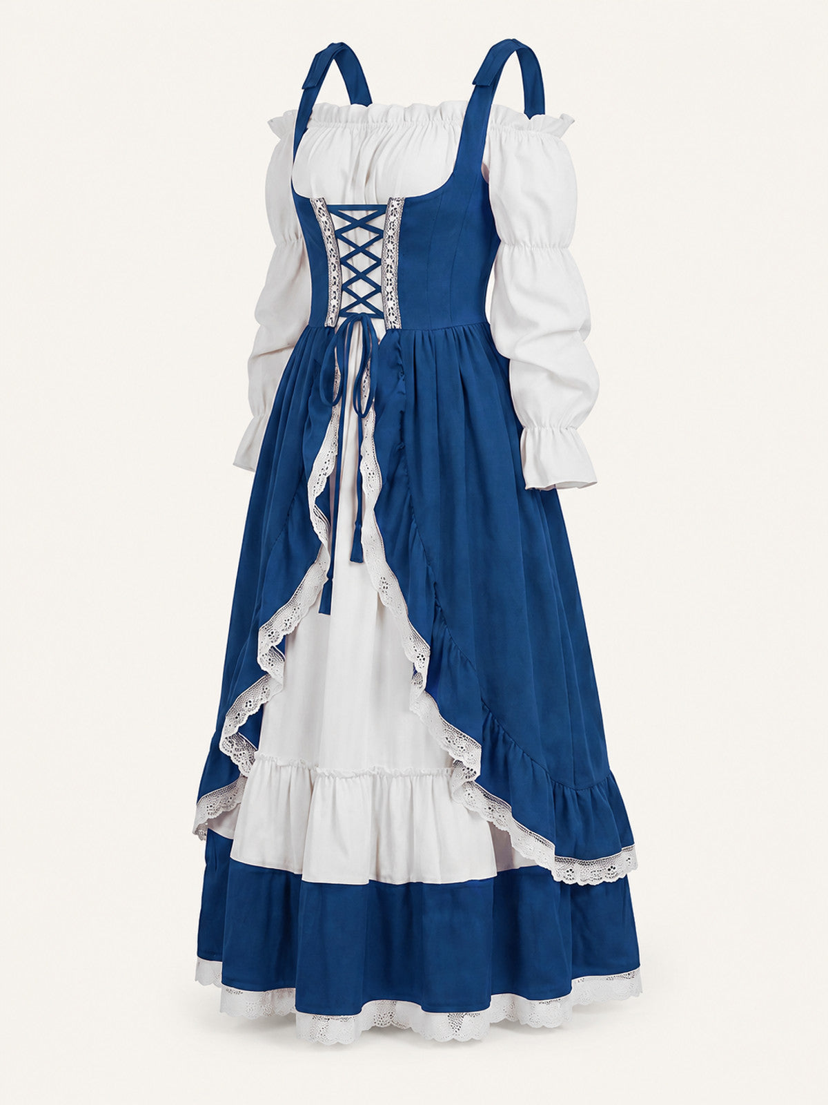Victorian Dress with Puff Sleeves and Lace-Up Detailing main product view