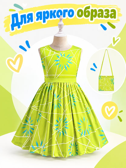 Girls' Festive Dress Yellow-Green with Bag