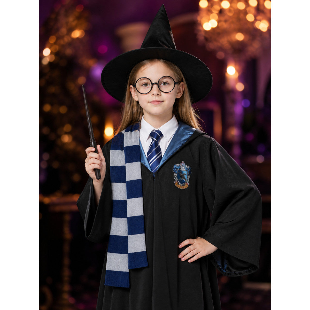 Wizard Costume Set, Six-Piece Hooded Robe Cosplay Outfit With Hat, Scarf, Tie
