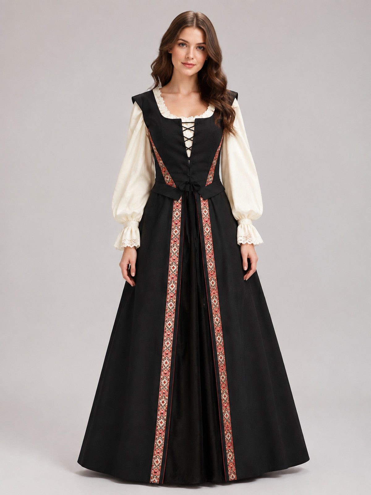 Medieval Retro-Style Lace-Up Dress on-model view