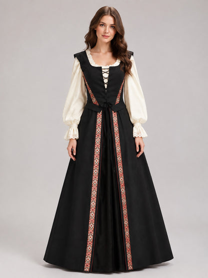 Medieval Retro-Style Lace-Up Dress on-model view