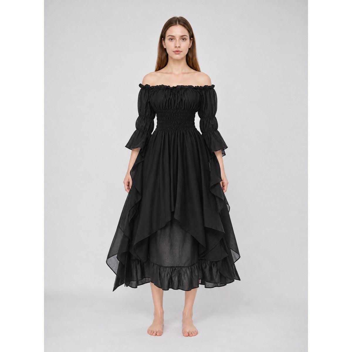 Gothic Lace Dress with Puff Sleeves