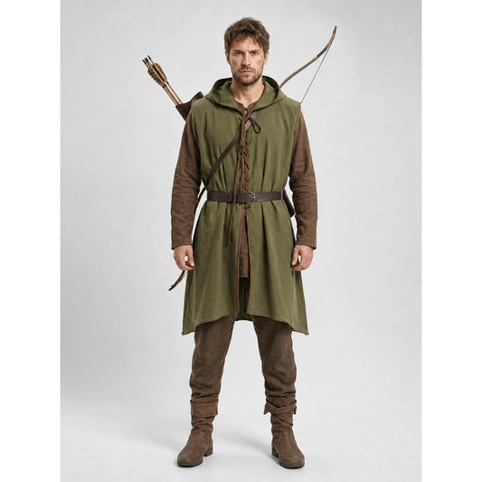 Medieval Cotton-Linen Hooded Tunic