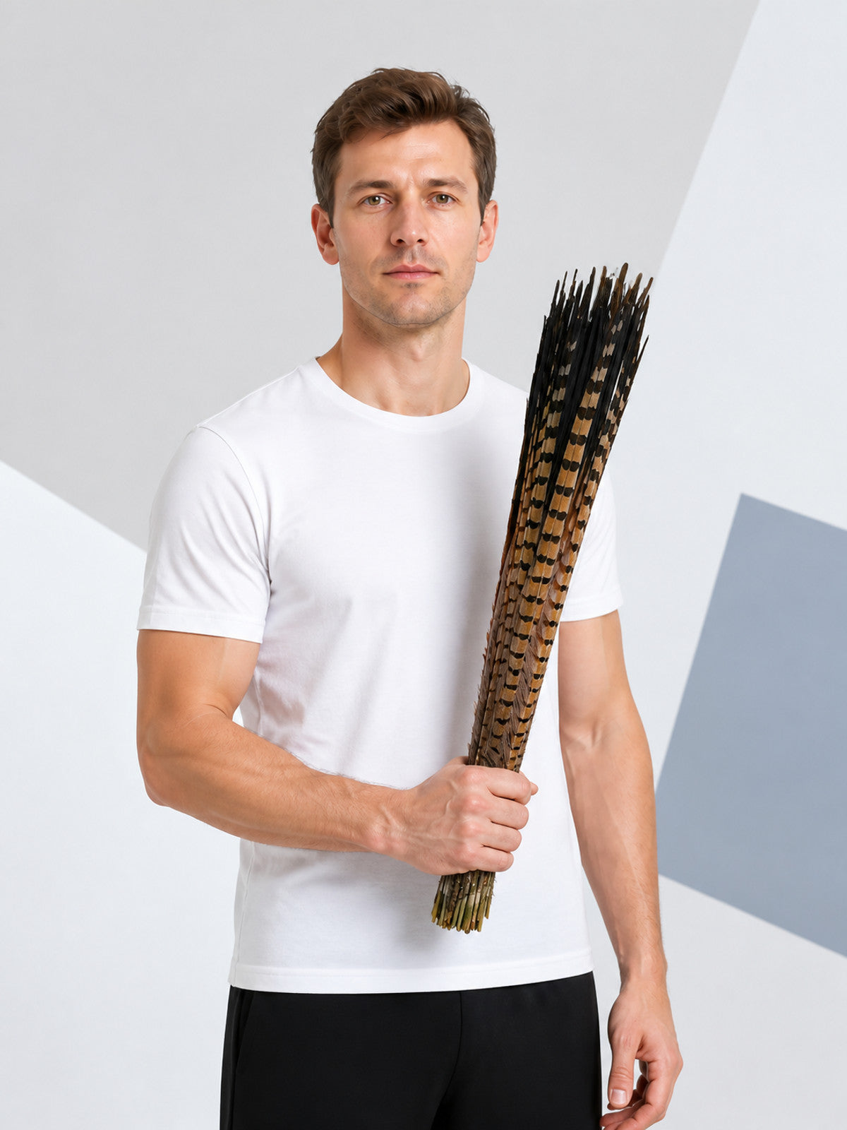 Long Pheasant Feather, Brown, Beige, and Black