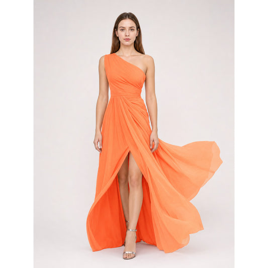 Asymmetrical One-Shoulder Orange Maxi Dress