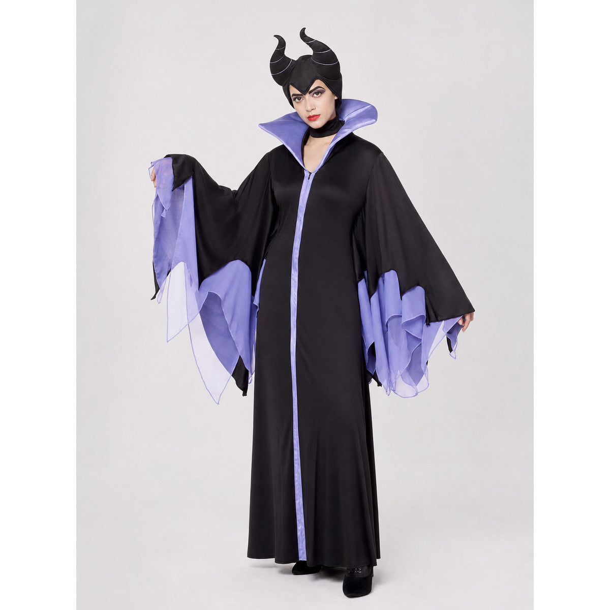 Black and Purple Wide-Sleeve Robe Costume