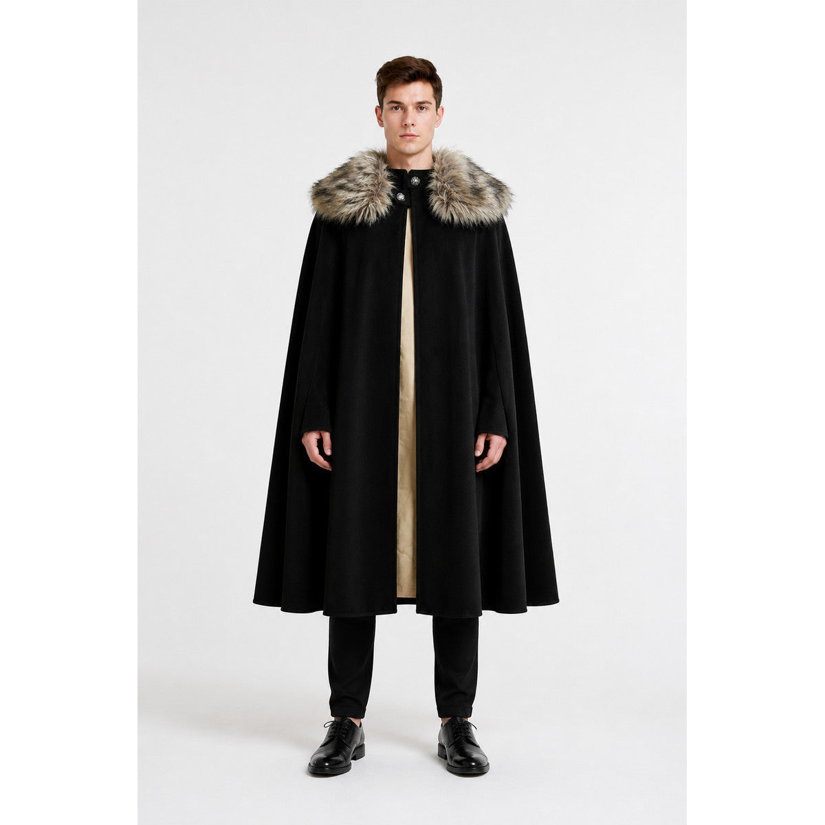 Long Cape with Fur Collar, Black main product view