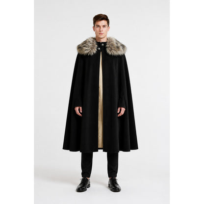 Long Cape with Fur Collar, Black main product view