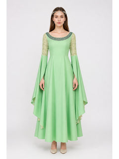 Arwen Cosplay Dress with Layered Flared Sleeves and Crown
