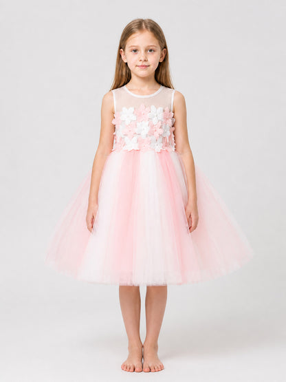 Pink and White Tulle Tutu Dress for Girls with Flowers