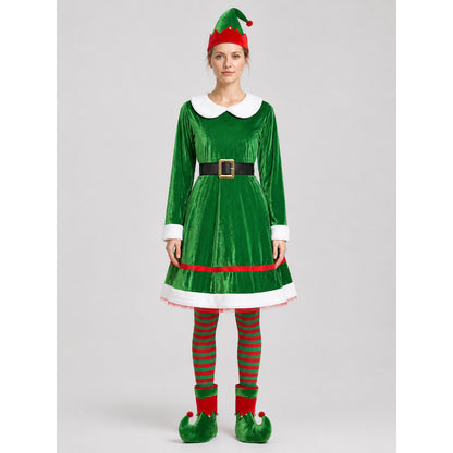 Elf Costume with Dress, Hat, and Tights on-model view