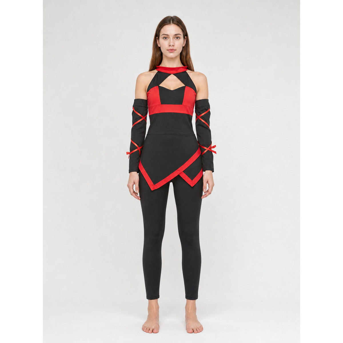Naruto Ninja Costume, Black and Red Jumpsuit on-model view