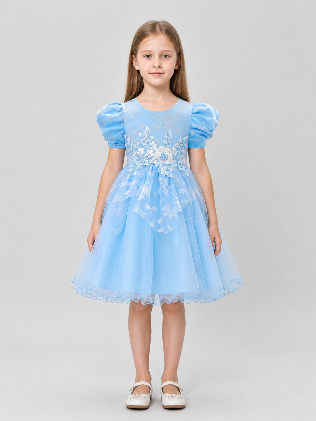 Children’s Princess Dress with Snowflakes and a Full Skirt on-model view