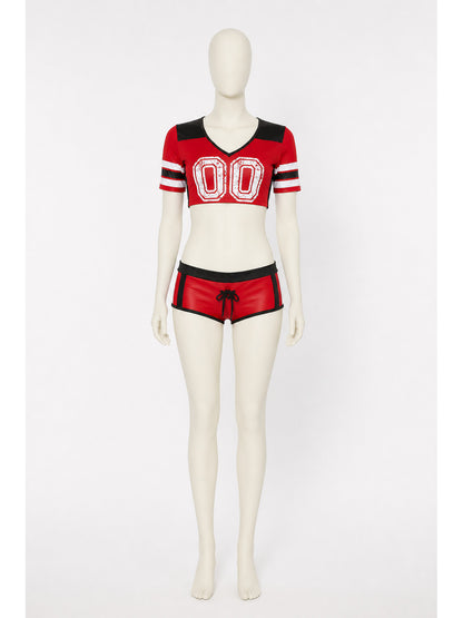 Two-Piece Shorts Set, Red-and-Black Print 00 main product view