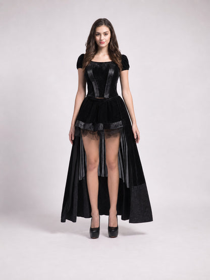 Gothic-Style Cosplay Dress with Train front view