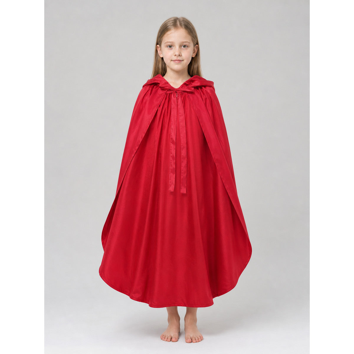 Red hooded cloak for children's cosplay on-model view