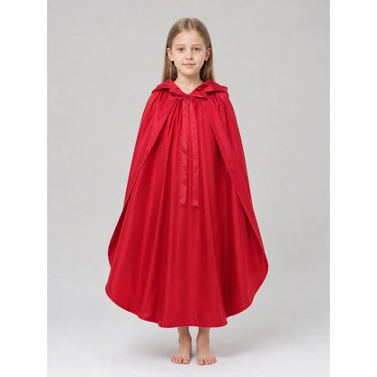 Red hooded cloak for children's cosplay on-model view