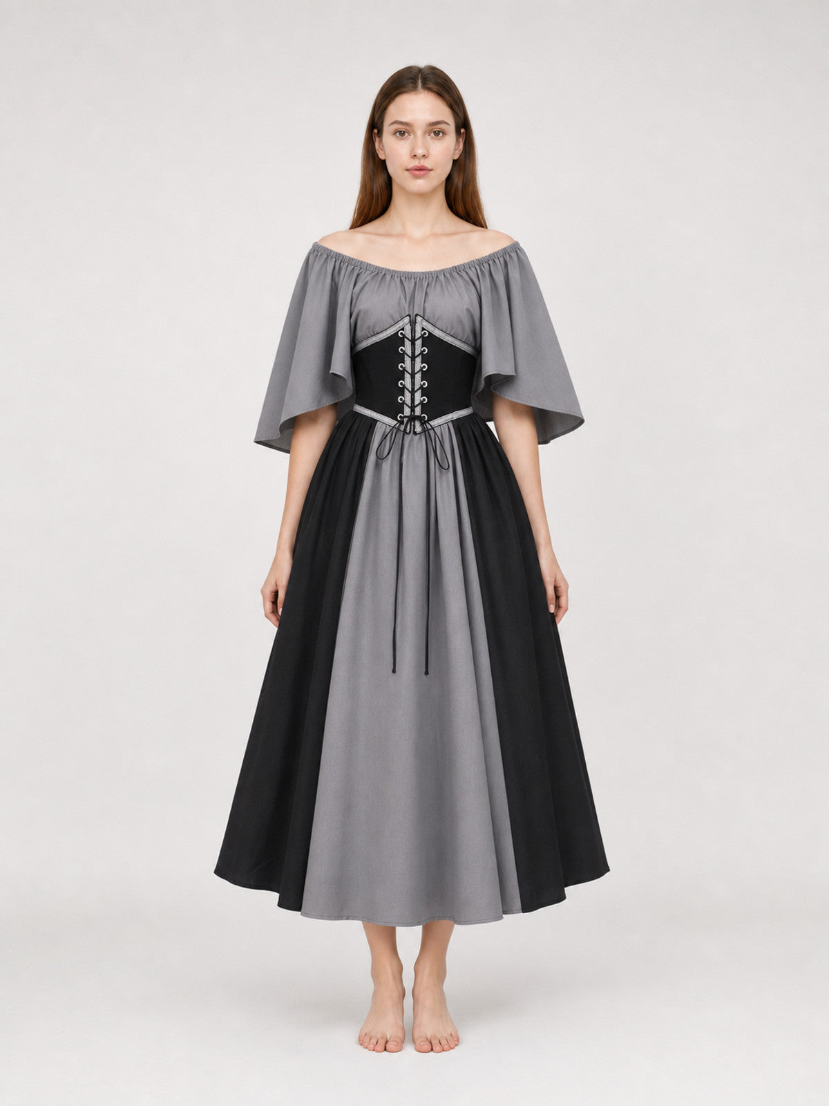 Gothic Dress with Corset, Ruffles, and Lacing