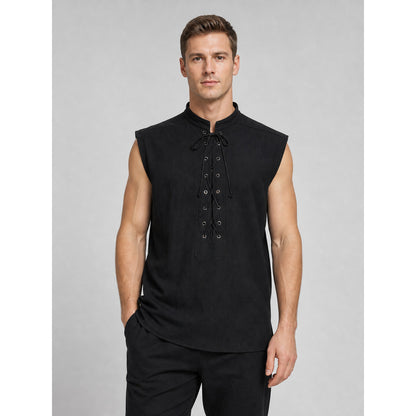 Gothic Lace-Up Vest with Stand Collar on-model view
