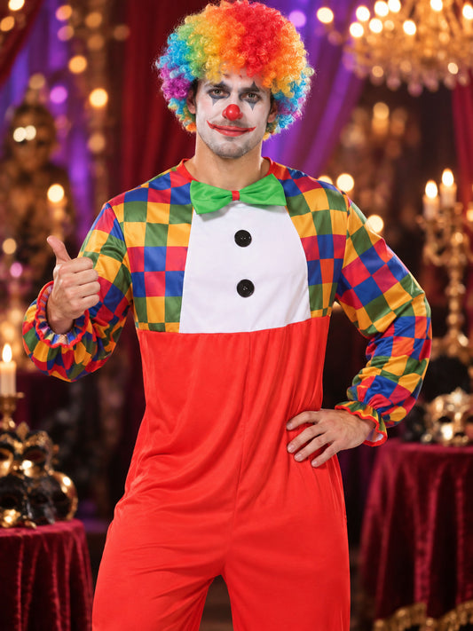 Adult Clown Costume with Multicolored Sleeves
