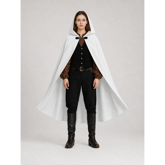 White medieval costume cloak with hood