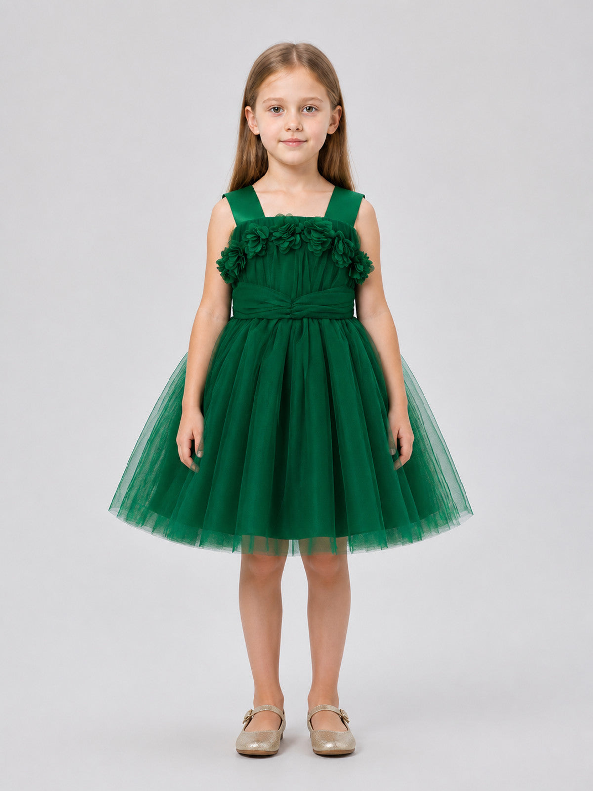 Girls' Green Tutu Dress with Flowers on-model view