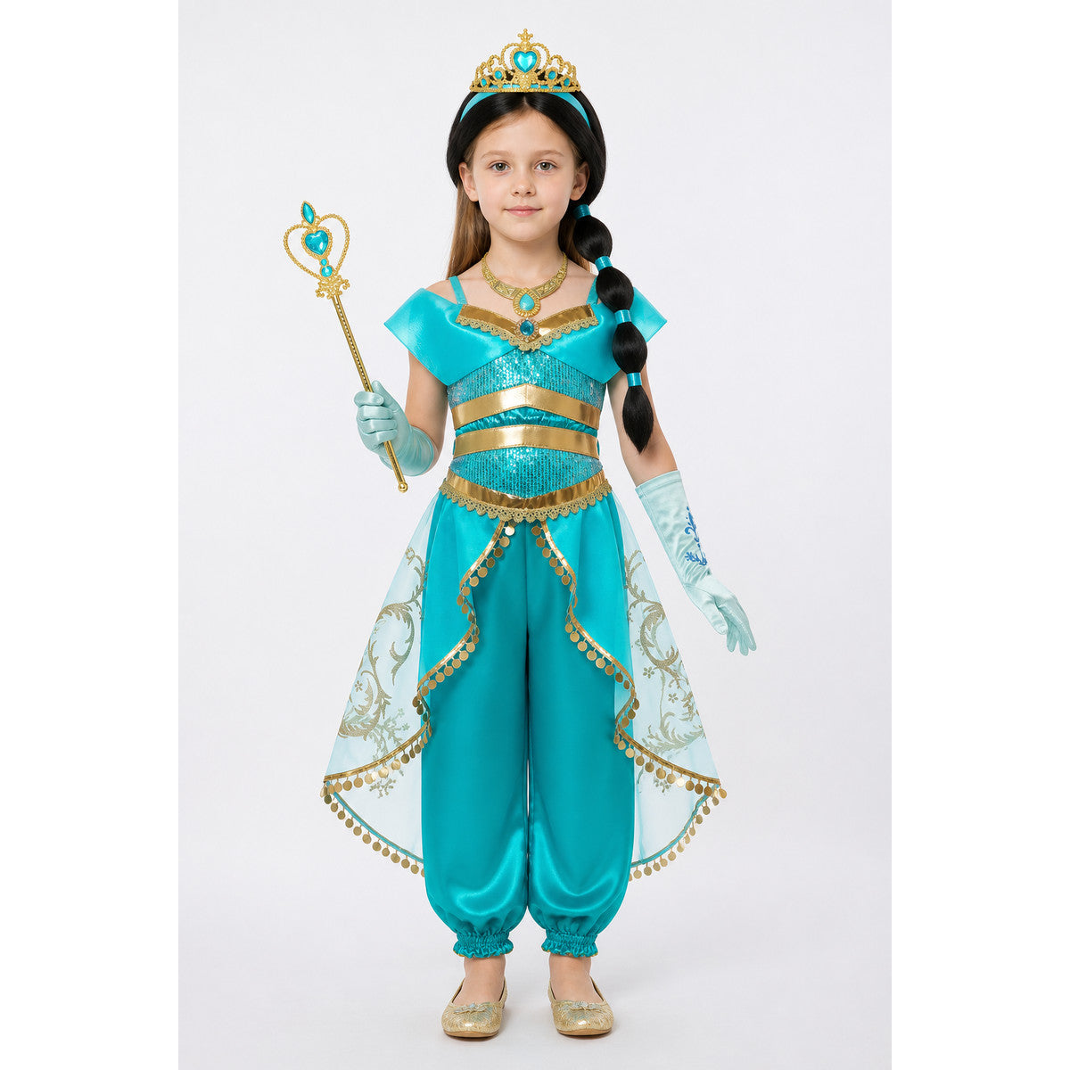 Jasmine Carnival Costume from Aladdin with Crown and Wig main product view