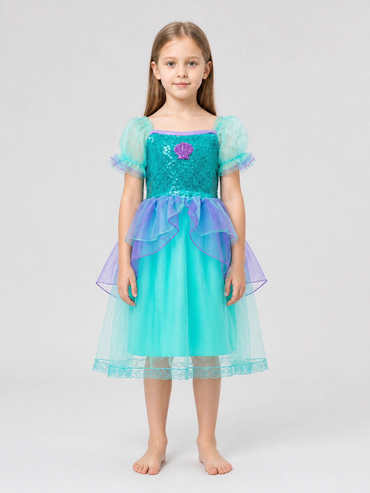 Girls' Princess Dress with Sequins and Mesh Skirt