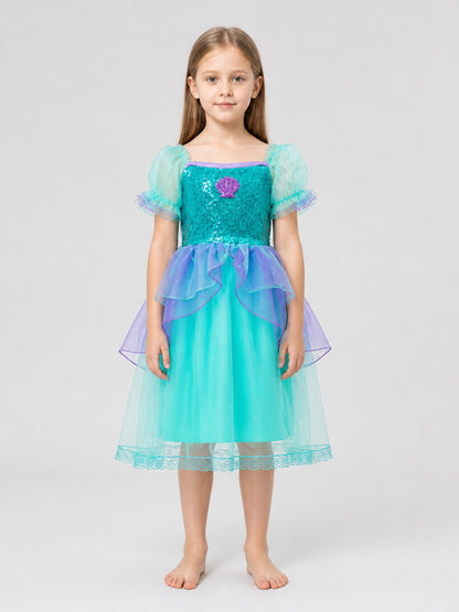 Girls' Princess Dress with Sequins and Mesh Skirt