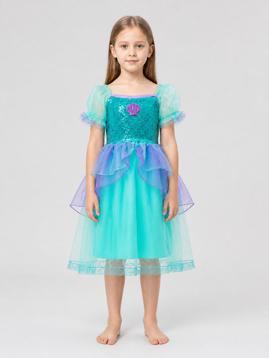Girls' Princess Dress with Sequins and Mesh Skirt on-model view