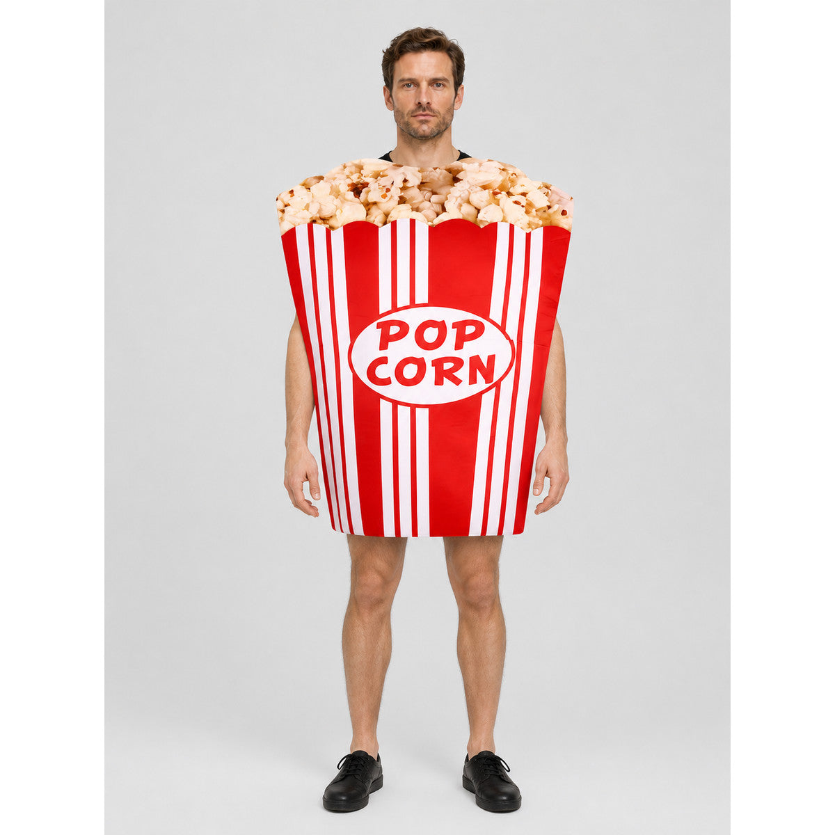 Voluminous Red and White Popcorn Carnival Costume on-model view