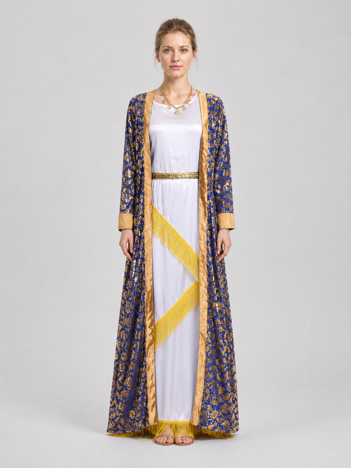 Greek Goddess Costume: Dress with Cape, Gold, M–XL on-model view