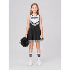 Sleeveless Cheerleader Dress with CHEERS Lettering, Black and White