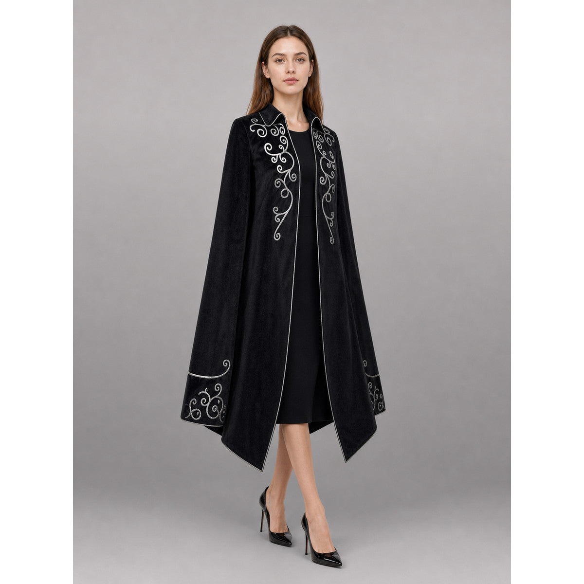 Black Carnival Tailcoat with Silver Embroidery