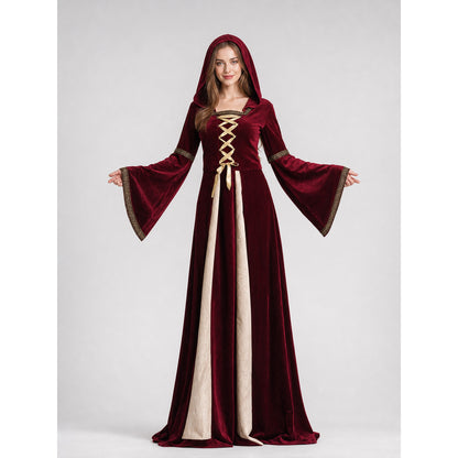 Medieval Hooded Dress with Lacing on-model view