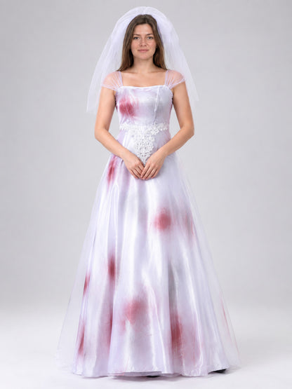 Carnival Costume: White Dress with Veil and Lace