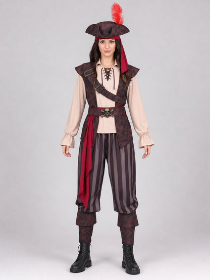 Pirate Costume with Tricorn Hat and Saber front view